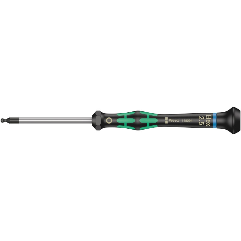 1 pcs - Wera Ball End Hexagon Precision Screwdriver, 2.5 mm Tip, 60 mm Blade, 157 mm Overall
