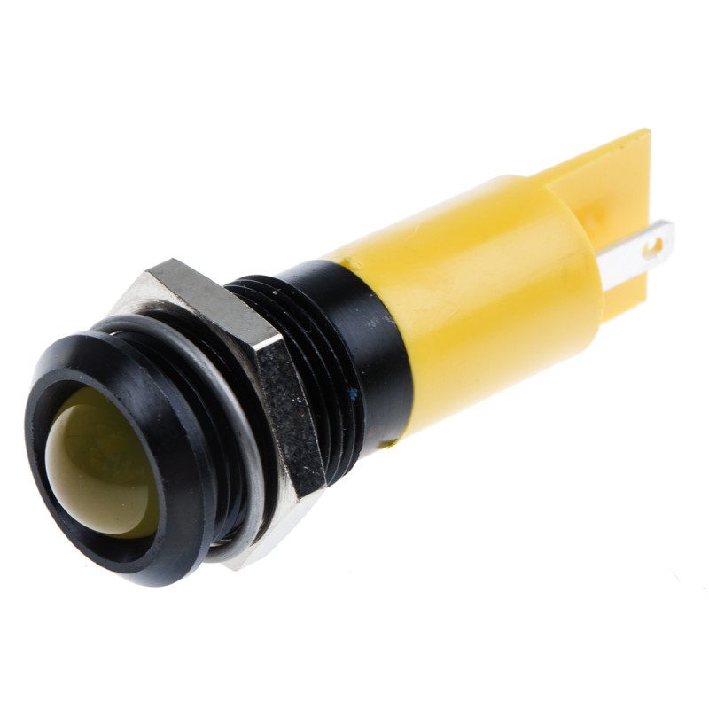 1 pcs - RS PRO Yellow Flashing LED Panel Mount Indicator, 24V dc, 14mm Mounting Hole Size, Solder Tab Termination