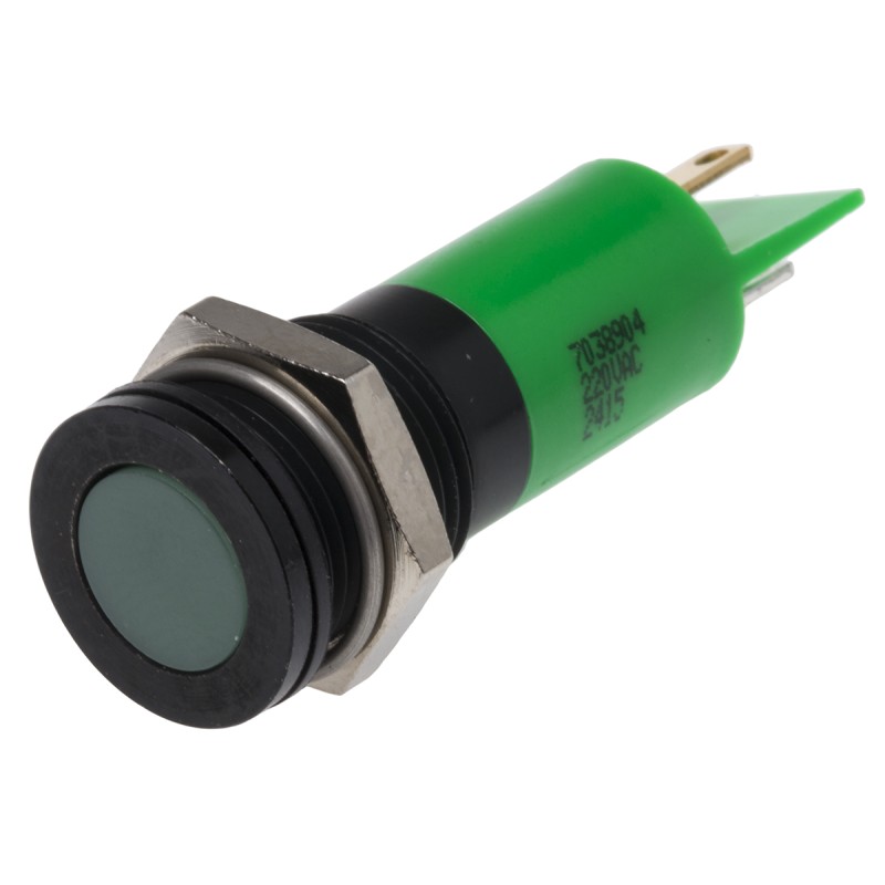 1 pcs - RS PRO Green Panel Mount Indicator, 220V ac, 14mm Mounting Hole Size, Solder Tab Termination, IP67