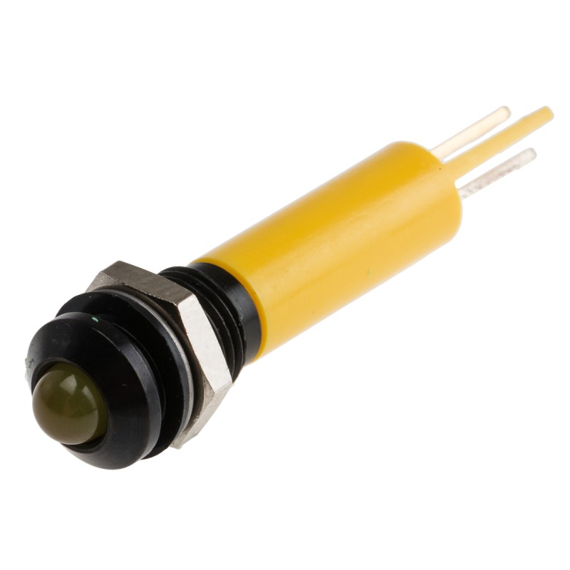 1 pcs - RS PRO Yellow Panel Mount Indicator, 8mm Mounting Hole Size, Solder Tab Termination, IP67