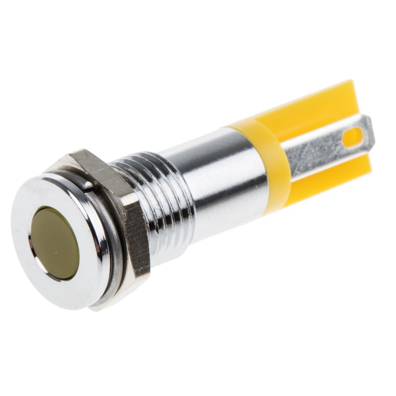 1 pcs - RS PRO Yellow Panel Mount Indicator, 2V dc, 8mm Mounting Hole Size, Solder Tab Termination