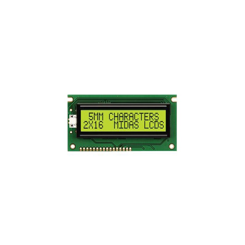 1 pcs - Midas MC21605A6W-SPR-V2 A Alphanumeric LCD Display, 2 Rows by 16 Characters, Reflective