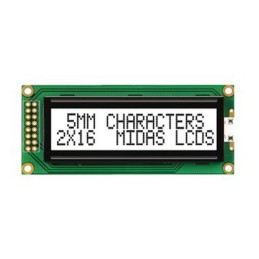 1 pcs - Midas MC21605B6W-FPTLW-V2 B Alphanumeric LCD Display White, 2 Rows by 16 Characters, Transflective