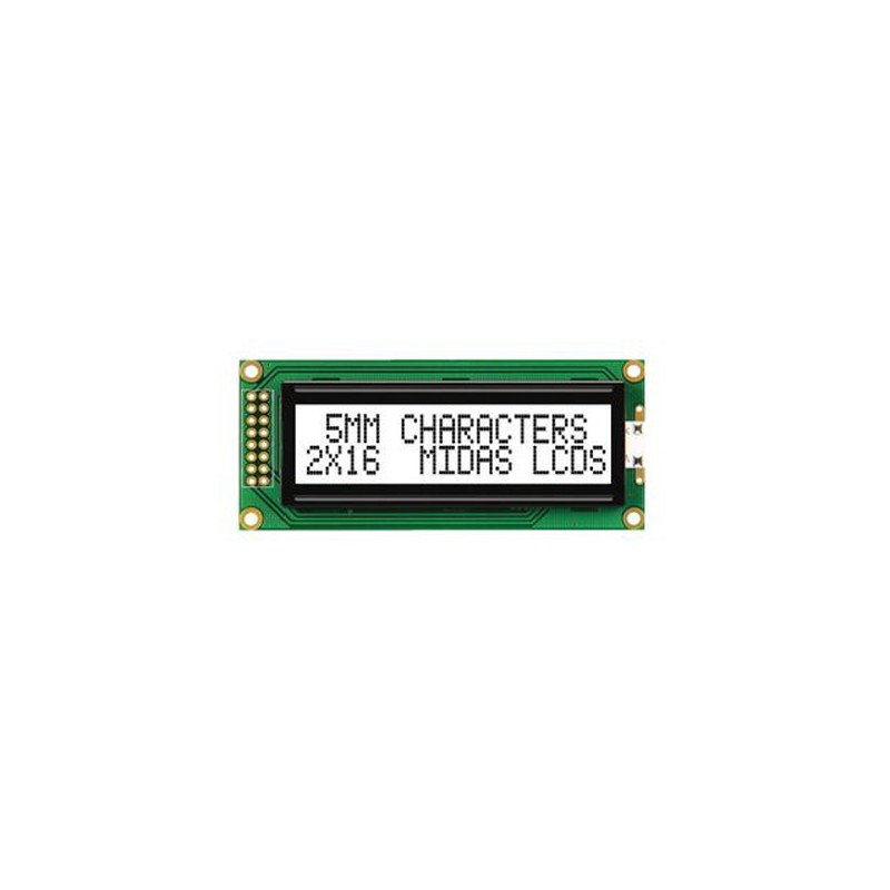 1 pcs - Midas MC21605B6W-FPTLW-V2 B Alphanumeric LCD Display White, 2 Rows by 16 Characters, Transflective