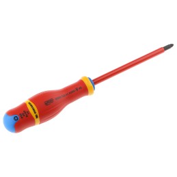 1 pcs - Facom Pozidriv Insulated Screwdriver, PZ2 Tip, 125 mm Blade, VDE/1000V, 245 mm Overall