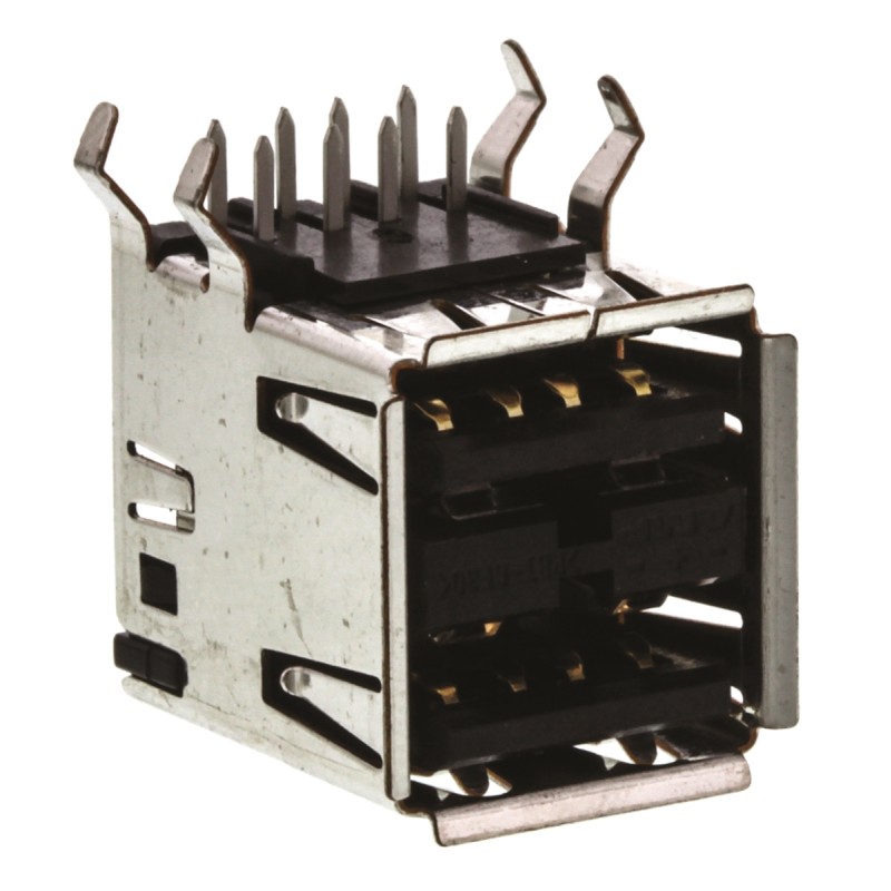 125 pcs - TE Connectivity Right Angle, Through Hole, Socket to Socket Type A USB Connector