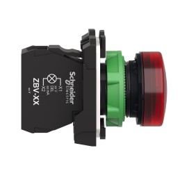 1 pcs - Schneider Electric, Harmony XB5, Panel Mount Red Pilot Light, 22mm Cutout, IP66, IP67, Round, 250V