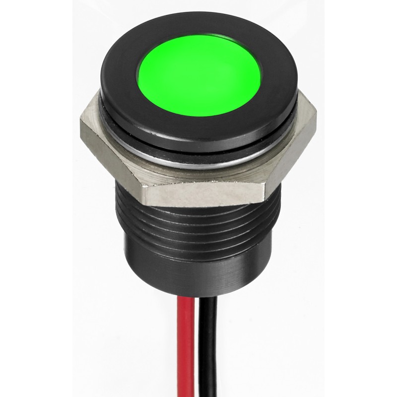 1 pcs - RS PRO Green Panel Mount Indicator, 220V ac, 14mm Mounting Hole Size, Lead Wires Termination, IP67