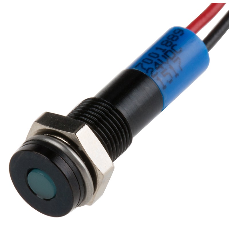 1 pcs - RS PRO Blue Panel Mount Indicator, 24V dc, 6mm Mounting Hole Size, Lead Wires Termination, IP67