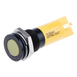 1 pcs - RS PRO Yellow Panel Mount Indicator, 220V ac, 14mm Mounting Hole Size, Solder Tab Termination, IP67