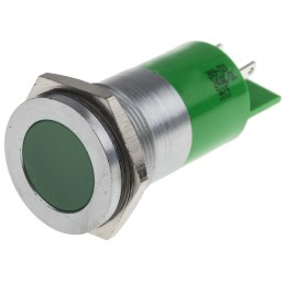 1 pcs - RS PRO Green Panel Mount Indicator, 22mm Mounting Hole Size, Solder Tab Termination