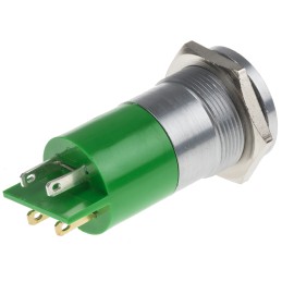 1 pcs - RS PRO Green Panel Mount Indicator, 22mm Mounting Hole Size, Solder Tab Termination