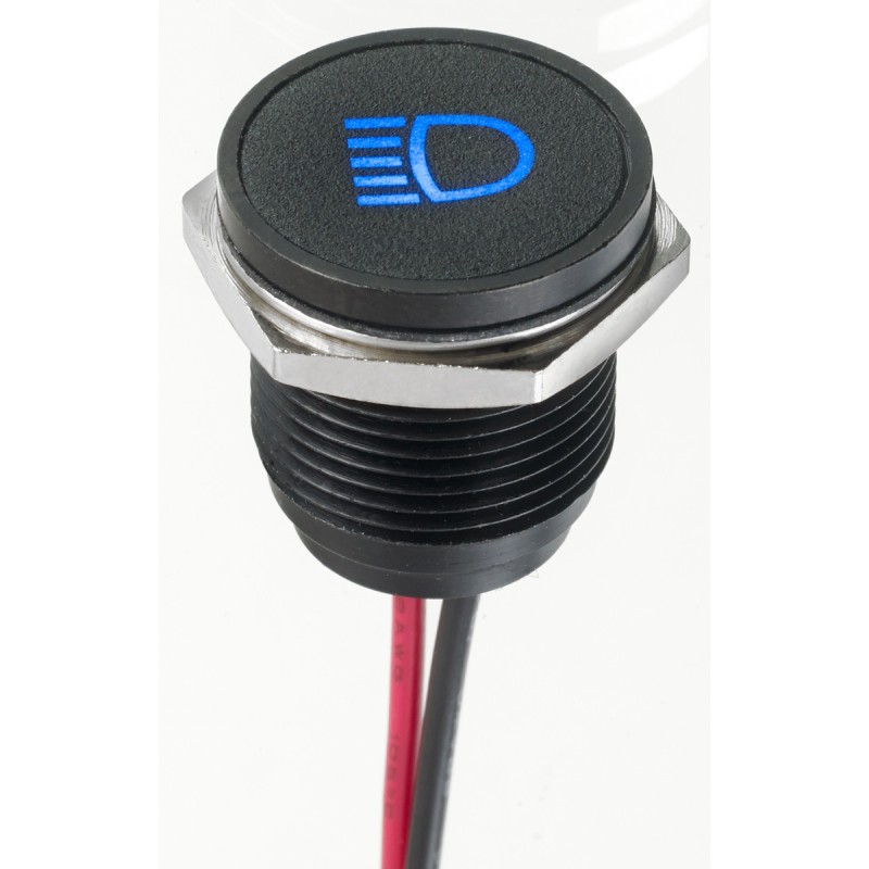 1 pcs - APEM Blue Panel Mount Indicator, 12V dc, 16mm Mounting Hole Size, Lead Wires Termination, IP67