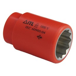 1 pcs - ITL Insulated Tools Ltd 1/2 in Drive 22mm Insulated Standard Socket, 12 point, VDE/1000V, 50 mm Overall Length
