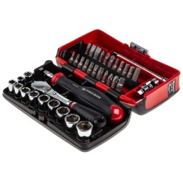 1 pcs - Facom 28-Piece Imperial 1/4 in Standard Socket/Bit Set with Ratchet, 12 point, Hex Bit, Pozidriv Bit, Slotted Bit