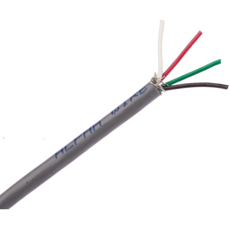 304 pcs - Alpha Wire Alpha Essentials Control Cable, 4 Cores, 0.09 mm², DEF STAN, Screened, 305m, Grey PVC Sheath, 28 AWG