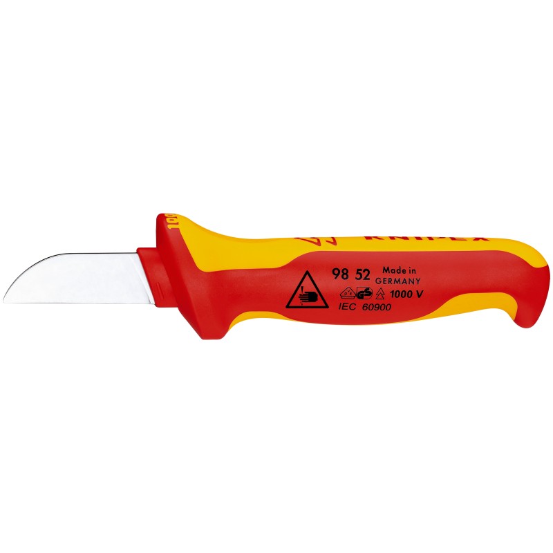 1 pcs - Knipex Cable Knife insulating multi-component handle, VDE/1000V, 190 mm Overall, 50 mm Blade, Bimaterial Handle