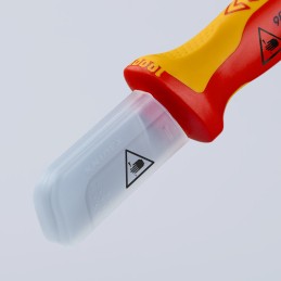 1 pcs - Knipex Cable Knife insulating multi-component handle, VDE/1000V, 190 mm Overall, 50 mm Blade, Bimaterial Handle