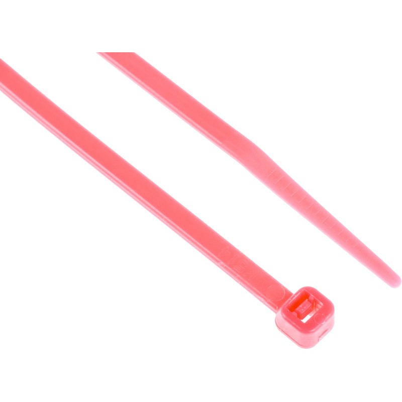 1 Bag of 100 - RS PRO Cable Tie, 203mm x 3.6 mm, Pink Nylon, Pk-100