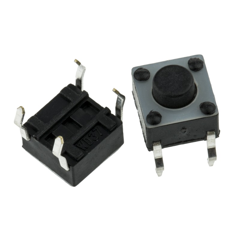 100 pcs - Black Button Tactile Switch, SPST 50 mA @ 24 V dc 1.4mm Surface Mount
