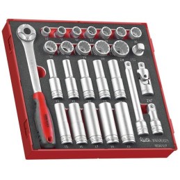 1 pcs - Teng Tools 27-Piece Metric 1/2 in Deep Socket/Standard Socket Set with Ratchet, 12 point