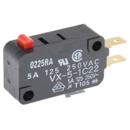 1 pcs - Omron Pin Plunger Micro Switch, Tab Terminal, 5 A @ 250 V ac, SPDT, IP40