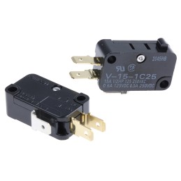 250 pcs - Omron Pin Plunger Micro Switch, Tab Terminal, 15 A @ 250 V ac, SPDT, IP40
