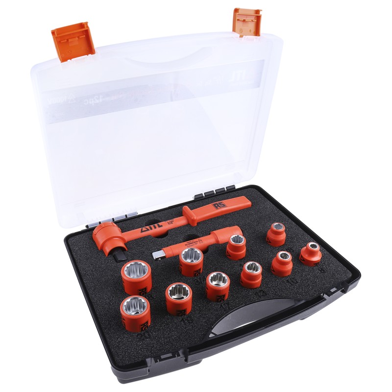 1 pcs - ITL Insulated Tools Ltd 12-Piece Imperial, Metric 1/2 in Standard Socket Set with Ratchet, 12 point, VDE/1000V