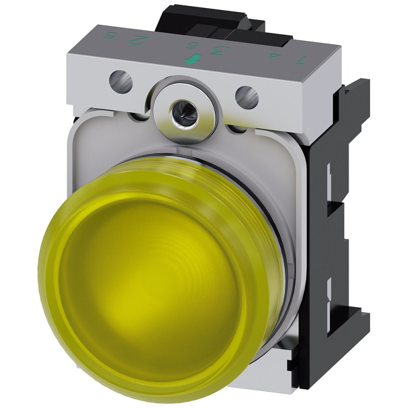 1 pcs - Siemens, SIRIUS ACT, Panel Mount Yellow LED Indicator, 22mm Cutout, Round, 24V ac/dc