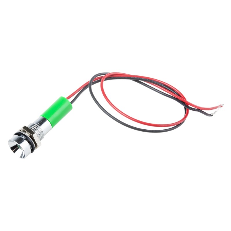 1 pcs - RS PRO Green Panel Mount Indicator, 220V ac, 8mm Mounting Hole Size, Lead Wires Termination, IP67