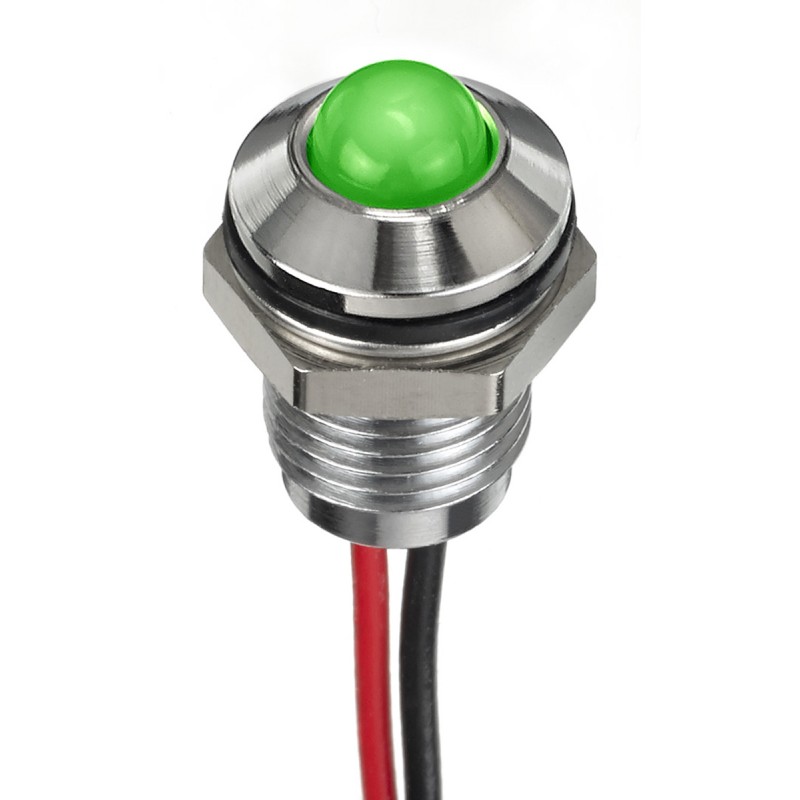 1 pcs - RS PRO Green Panel Mount Indicator, 1.8 - 3.3V dc, 8mm Mounting Hole Size, Lead Wires Termination, IP67