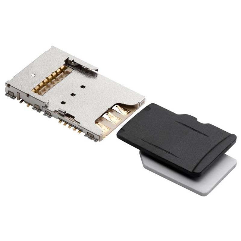 1 pcs - Molex 6 (Nano SD), 8 (microSD) Way Push/Pull MicroSD, Nano SIM Memory Card Connector With Solder Termination
