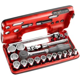 1 pcs - Facom 21-Piece Metric 1/2 in Standard Socket Set with Ratchet, 12 point