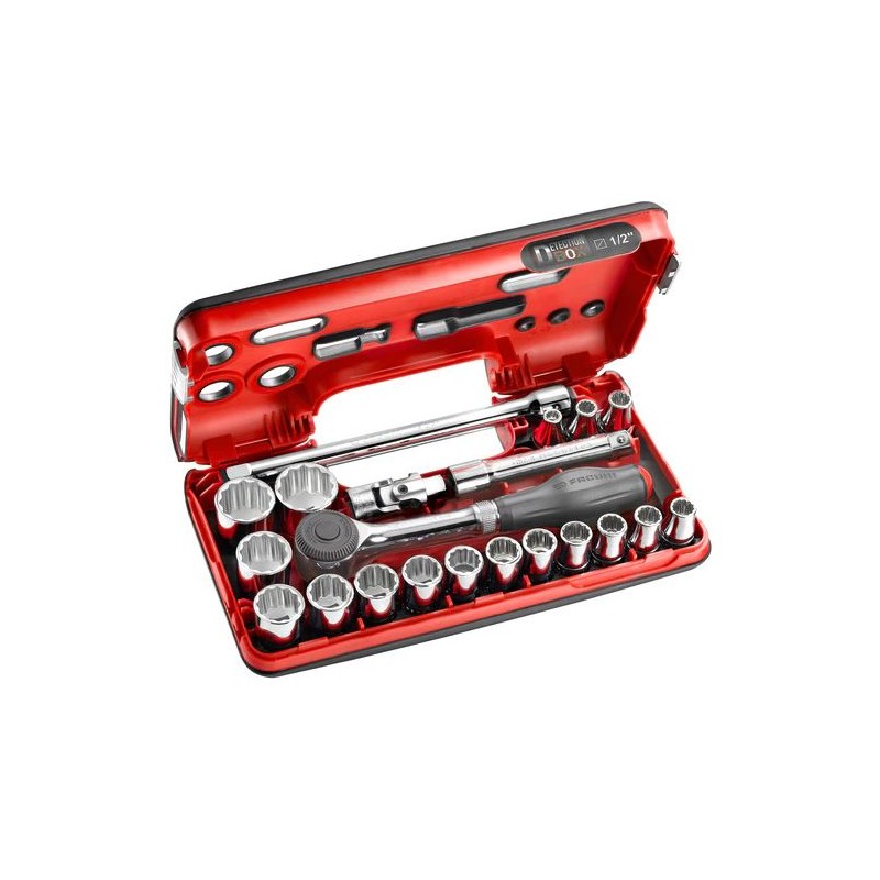 1 pcs - Facom 21-Piece Metric 1/2 in Standard Socket Set with Ratchet, 12 point