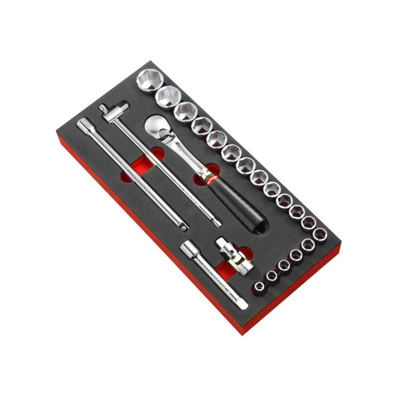 1 pcs - Facom Metric 1/2 in Standard Socket Set with Ratchet, 6 point