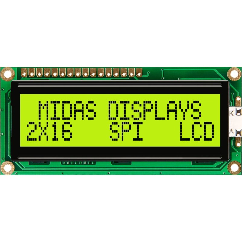 1 pcs - Midas MC21605C6W-SPTLYS-V2 Alphanumeric LCD Alphanumeric Display, 2 Rows by 16 Characters