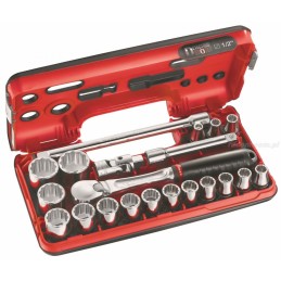 1 pcs - Facom 21-Piece Metric 1/2 in Standard Socket Set with Ratchet, 12 point