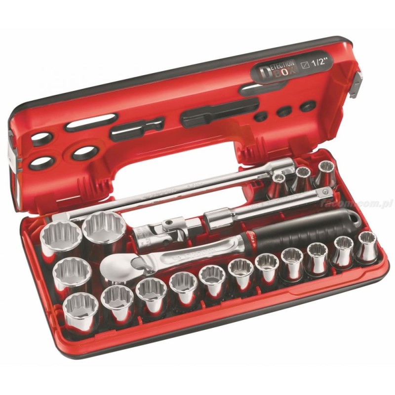 1 pcs - Facom 21-Piece Metric 1/2 in Standard Socket Set with Ratchet, 12 point