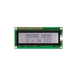 1 pcs - Midas MC21605C6W-FPTLWS-V2 Alphanumeric LCD Alphanumeric Display, 2 Rows by 16 Characters