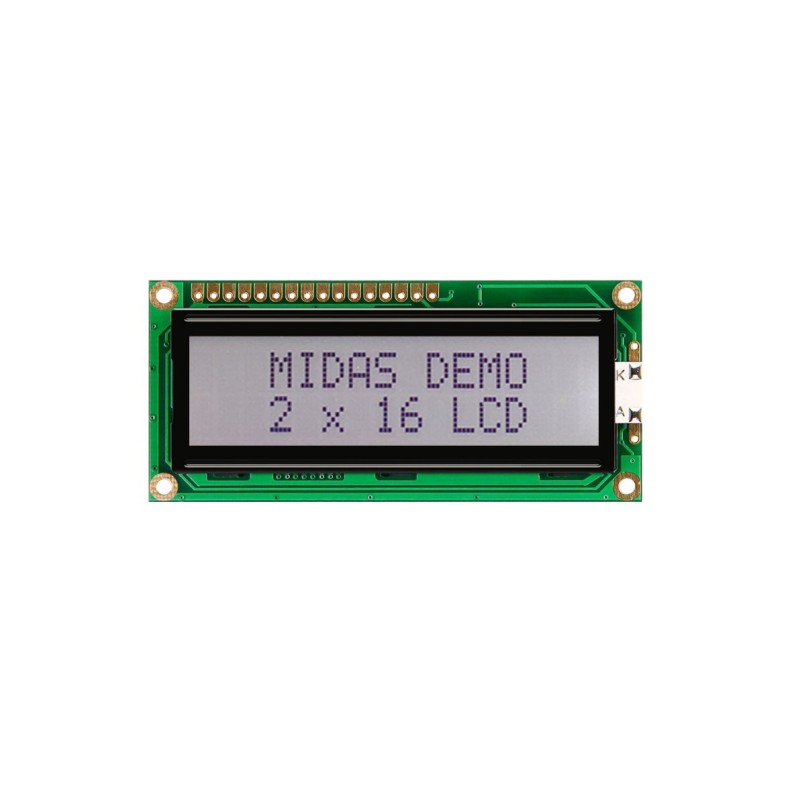 1 pcs - Midas MC21605C6W-FPTLWS-V2 Alphanumeric LCD Alphanumeric Display, 2 Rows by 16 Characters