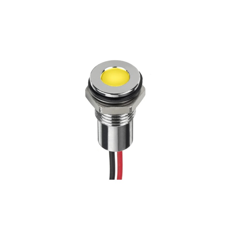 1 pcs - RS PRO Yellow Panel Mount Indicator, 12V dc, 8mm Mounting Hole Size, Lead Wires Termination, IP67