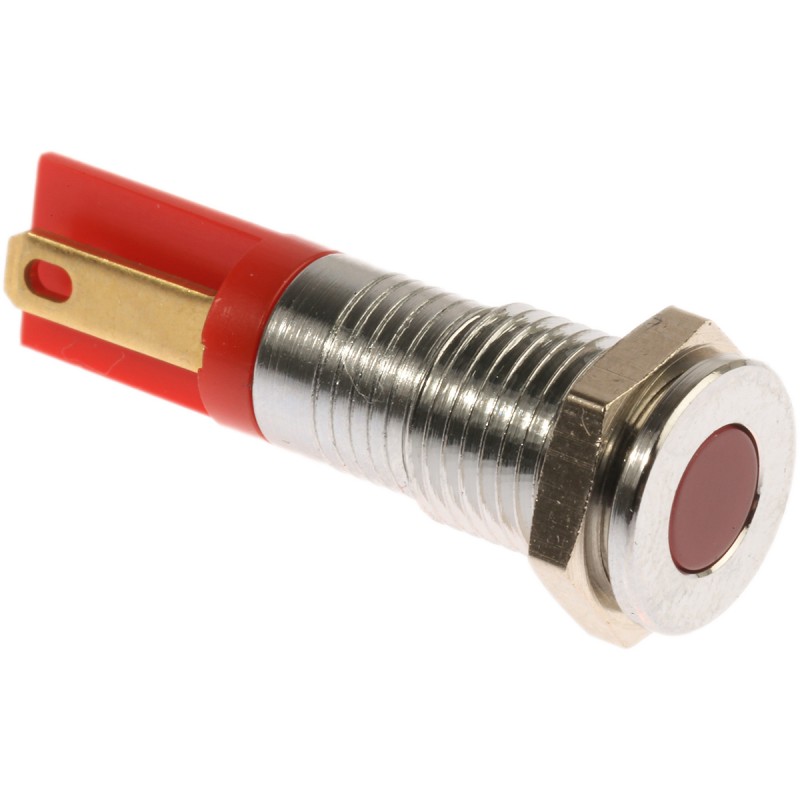 1 pcs - RS PRO Red Panel Mount Indicator, 2V dc, 8mm Mounting Hole Size, Solder Tab Termination