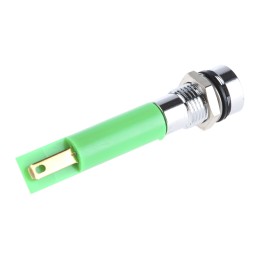 1 pcs - RS PRO Green Panel Mount Indicator, 24V c.c., 8mm Mounting Hole Size, Solder Tab Termination, IP67