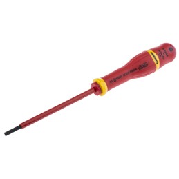 1 pcs - Facom Slotted Insulated Screwdriver, 3.5 x 0.6 mm Tip, 100 mm Blade, VDE/1000V, 204 mm Overall