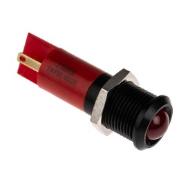 1 pcs - RS PRO Red Panel Mount Indicator, 24V dc, 14mm Mounting Hole Size, Solder Tab Termination