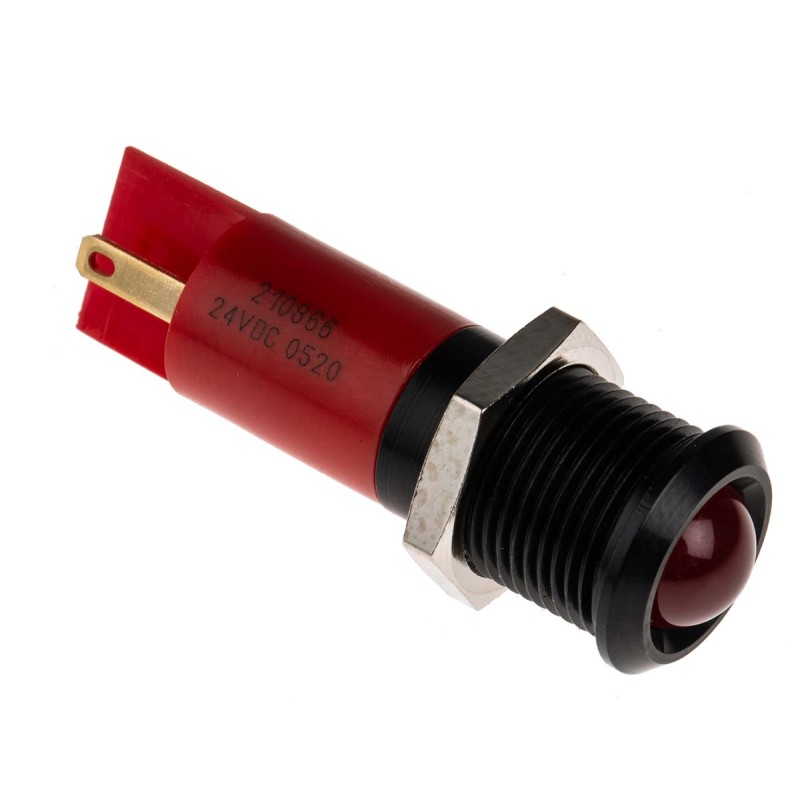 1 pcs - RS PRO Red Panel Mount Indicator, 24V dc, 14mm Mounting Hole Size, Solder Tab Termination