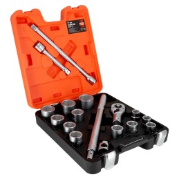 1 pcs - Bahco 17-Piece Metric 3/4 in Standard Socket Set with Ratchet, 6 point