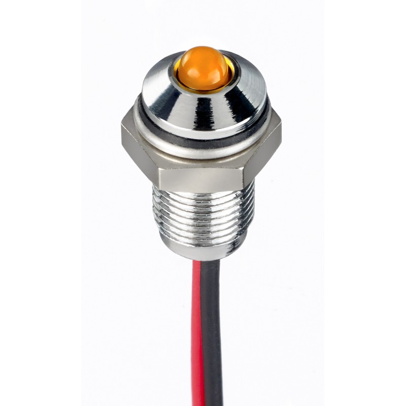 1 pcs - RS PRO Orange Panel Mount Indicator, 10.8 - 13.2V dc, 6mm Mounting Hole Size, Lead Wires Termination, IP67