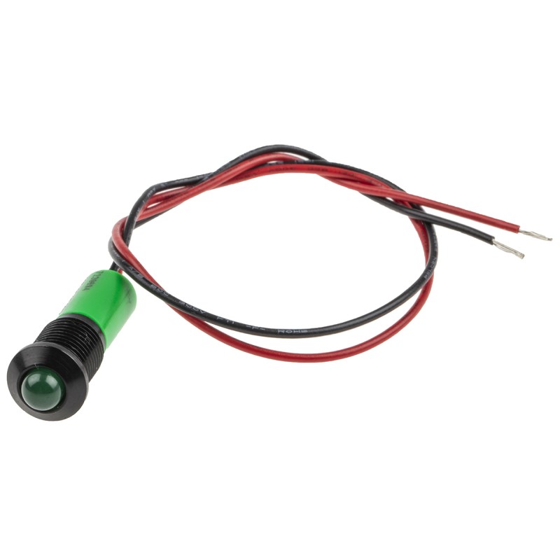 1 pcs - RS PRO Green Panel Mount Indicator, 220V ac, 8mm Mounting Hole Size, Lead Wires Termination, IP67