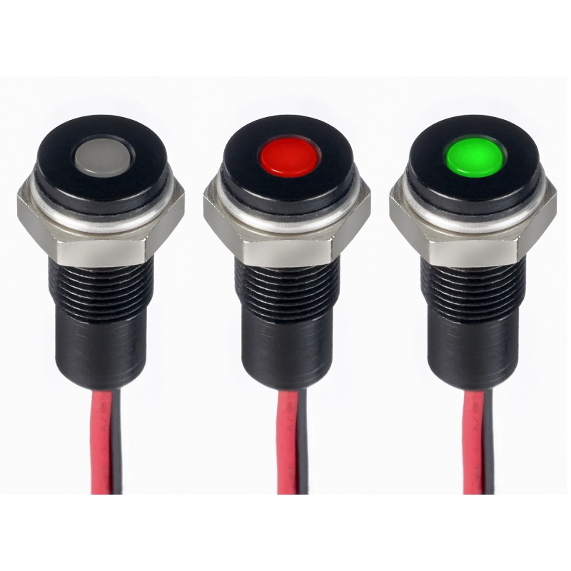 1 pcs - RS PRO Green, Red Panel Mount Indicator, 21.6 - 26.4V dc, 6mm Mounting Hole Size, Lead Wires Termination, IP67